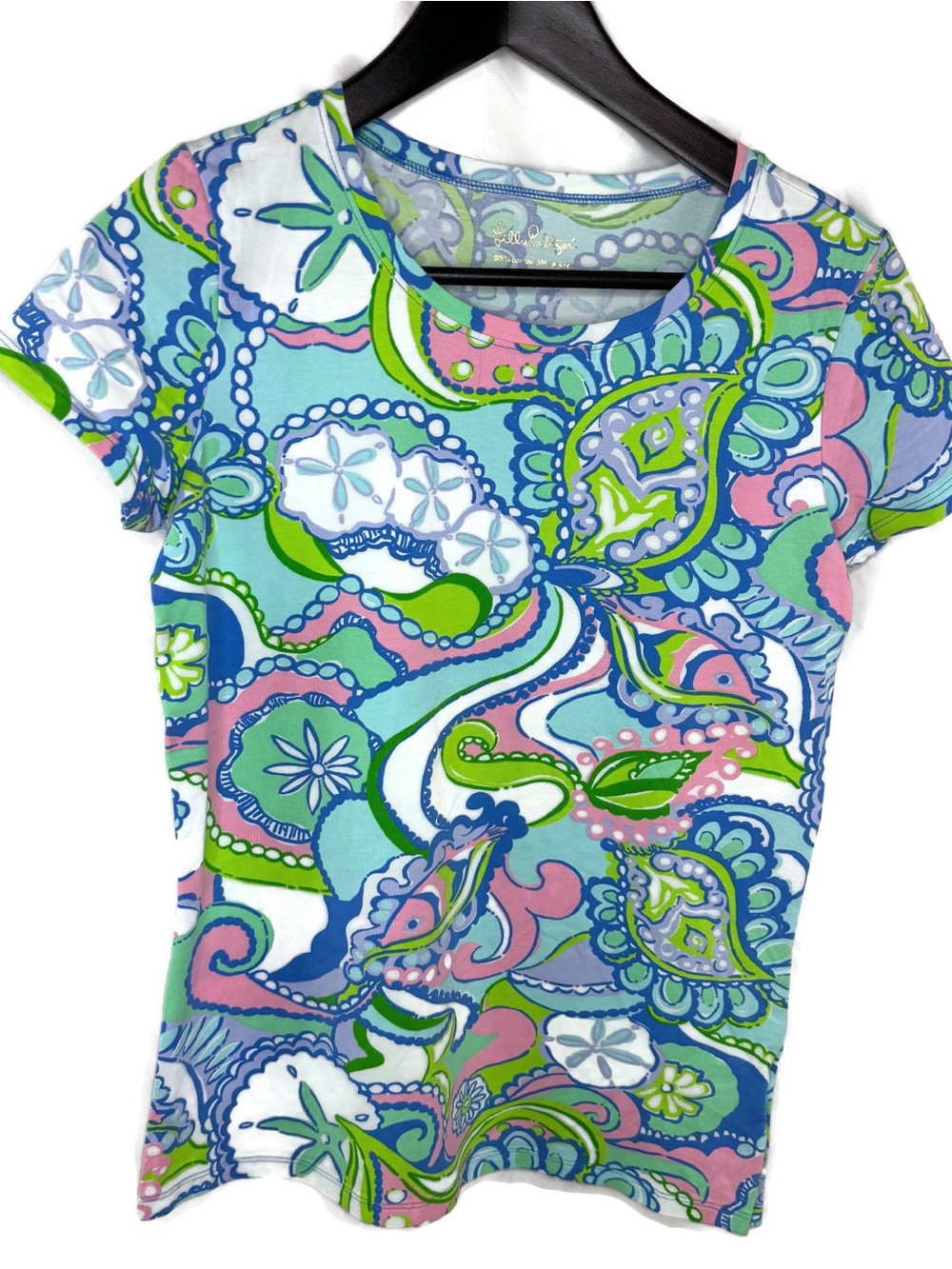 Lilly Pulitzer Etta Scoop Neck light blue and mint green Sand Dollar Print Small